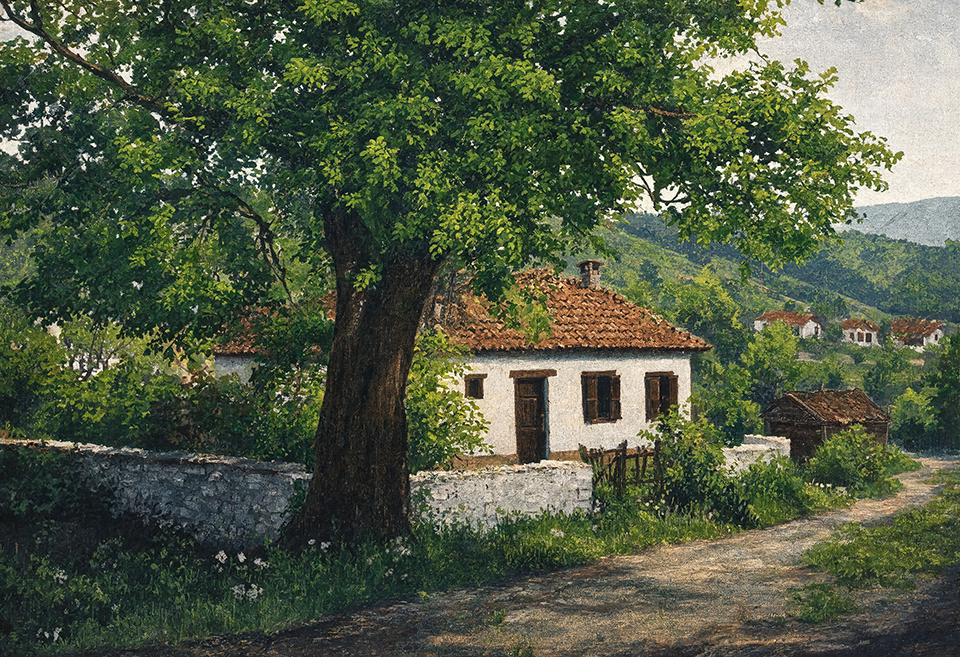 Bulgarian Village Oil Painting